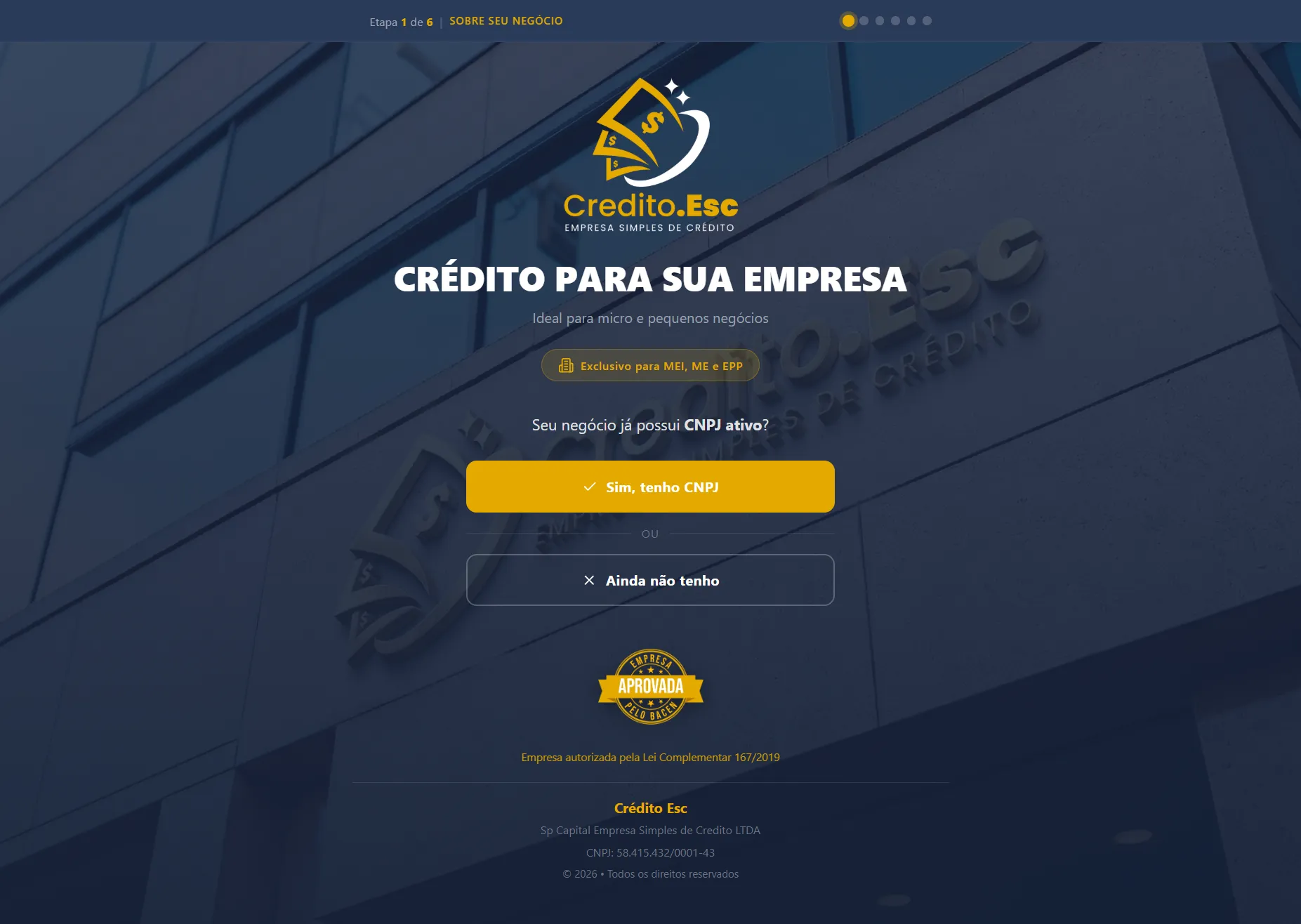Crédito Esc — custom multi-step business credit form