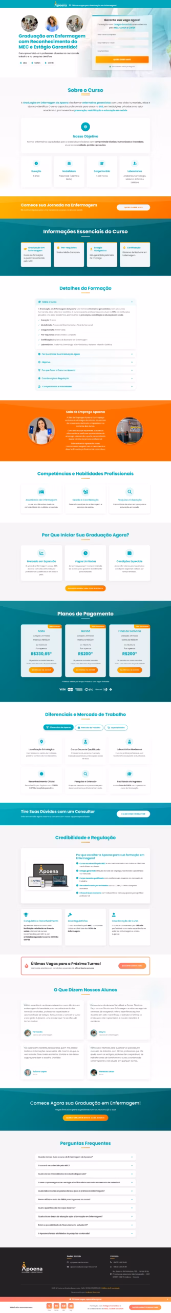 Landing page for the Nursing Degree Course at Apoena College