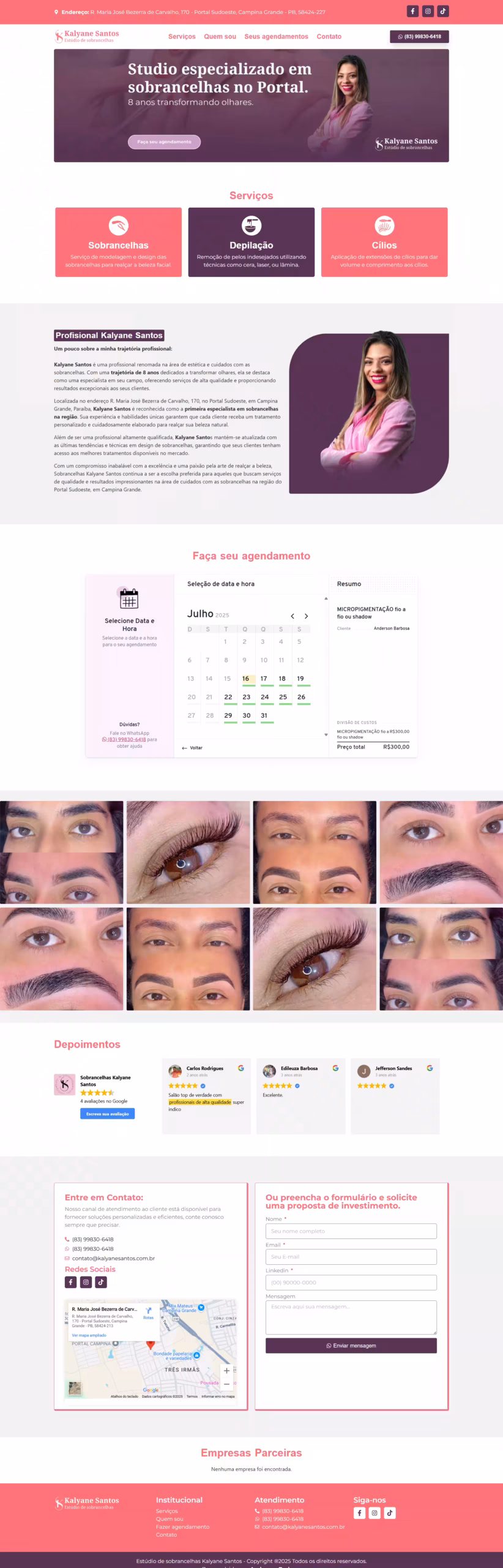 Online Booking Website #1 for Eyebrow Studios – Kalyane Santos Studio