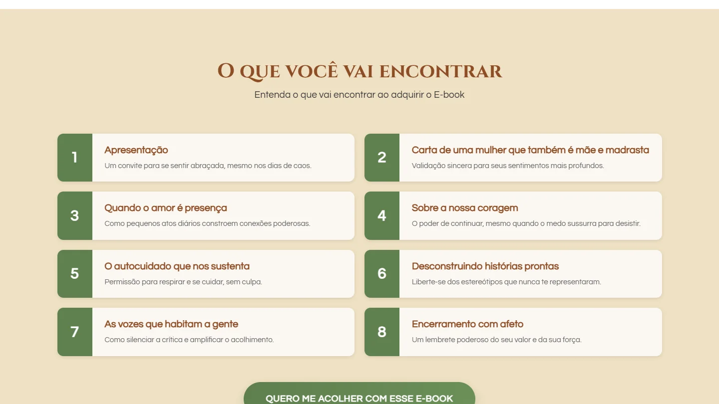 Os oito capítulos do e-book apresentados em cartões