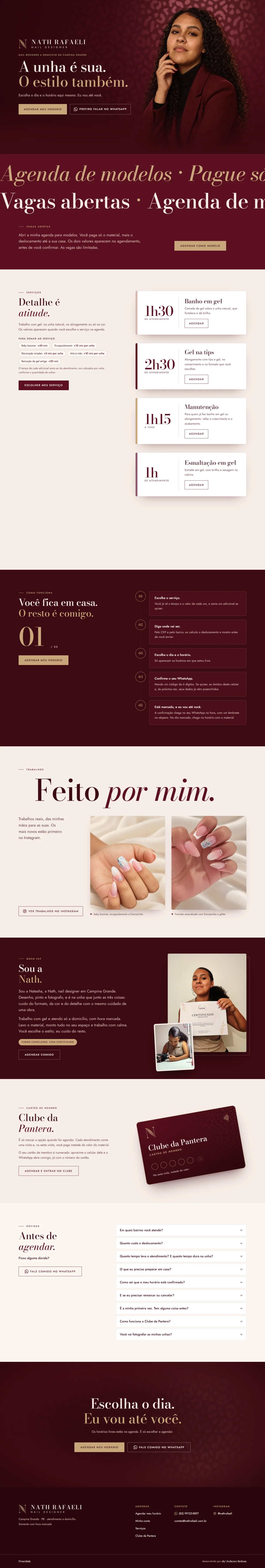 Página inicial completa do site da Nath Rafaeli