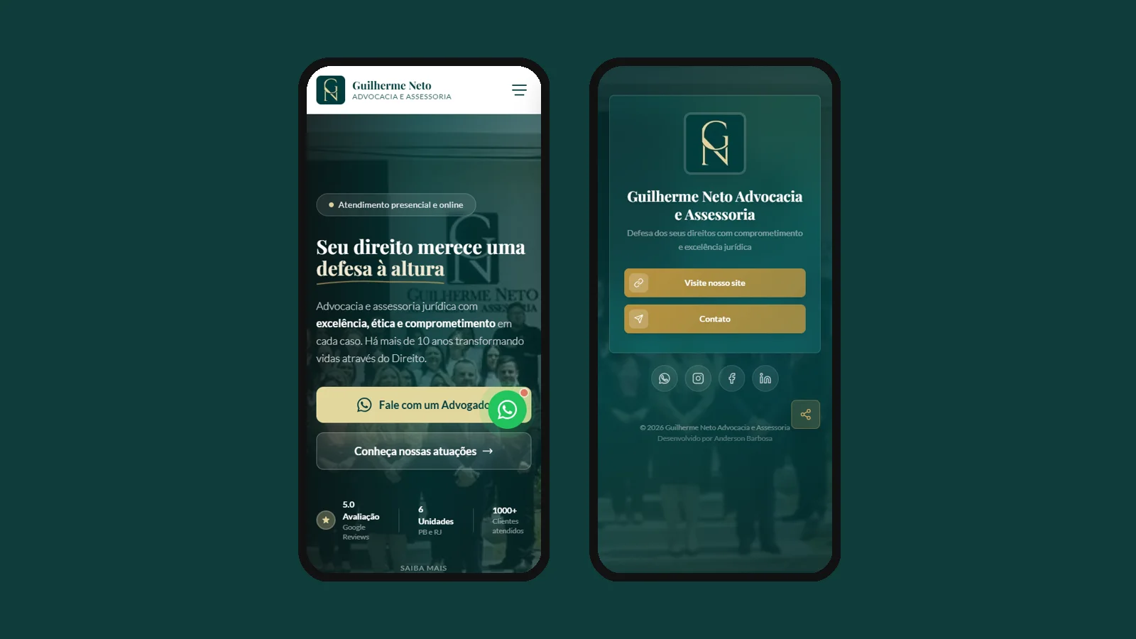 Site e Link Bio do escritório no celular