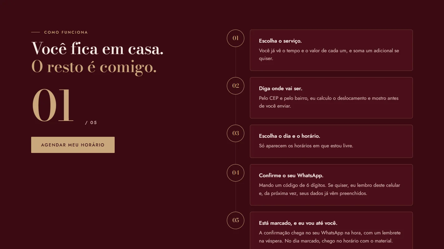 Seção que explica o agendamento em cinco passos