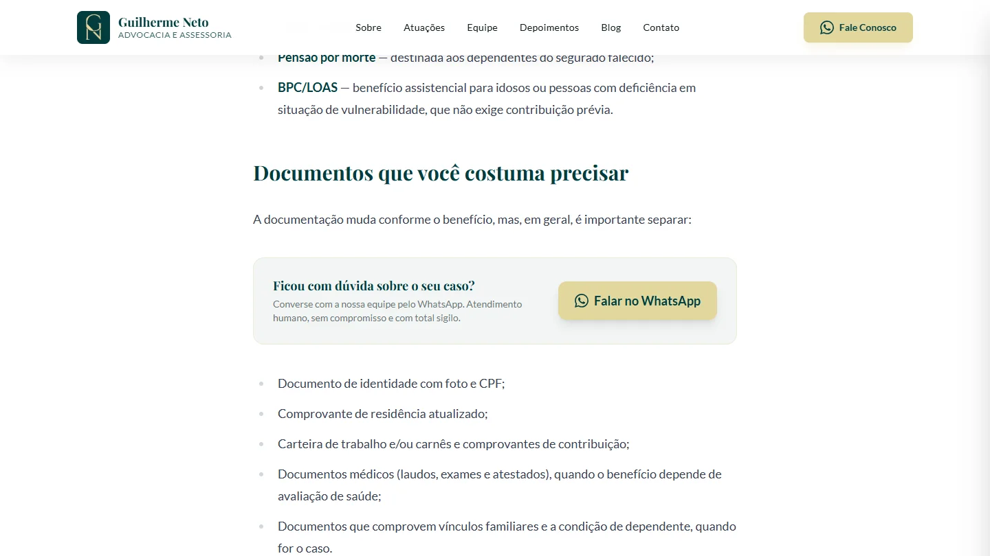 Artigo do blog com chamada para o WhatsApp no meio do texto