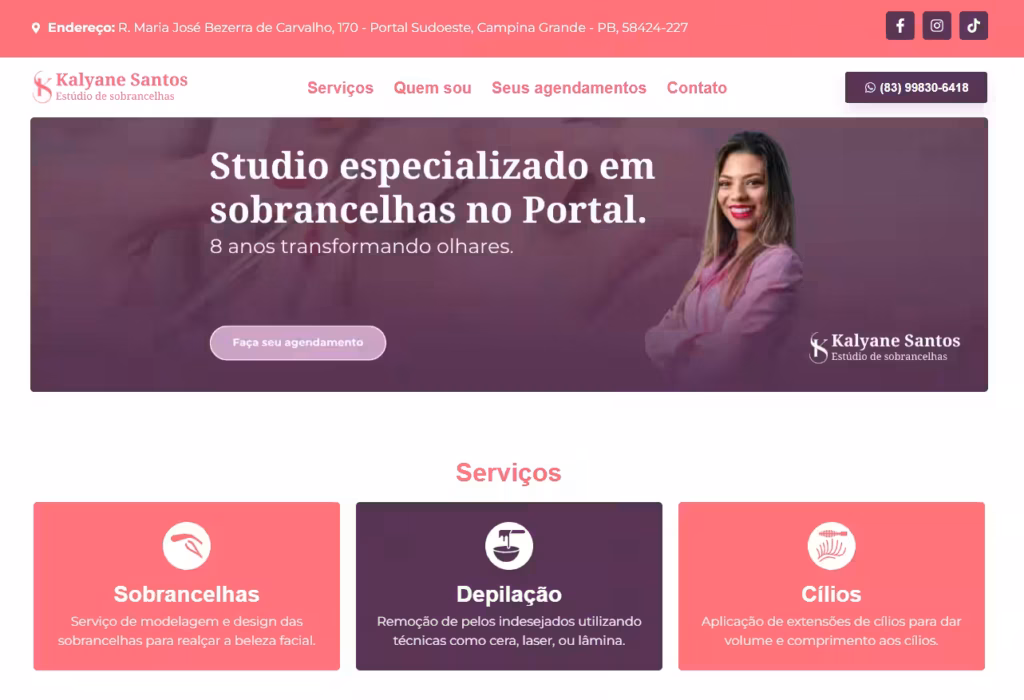Site de Agendamento Online #1 para Estúdios de Sobrancelha – Kalyane Santos Studio 1 Anderson Barbosa - Seu negócio com um site profissional